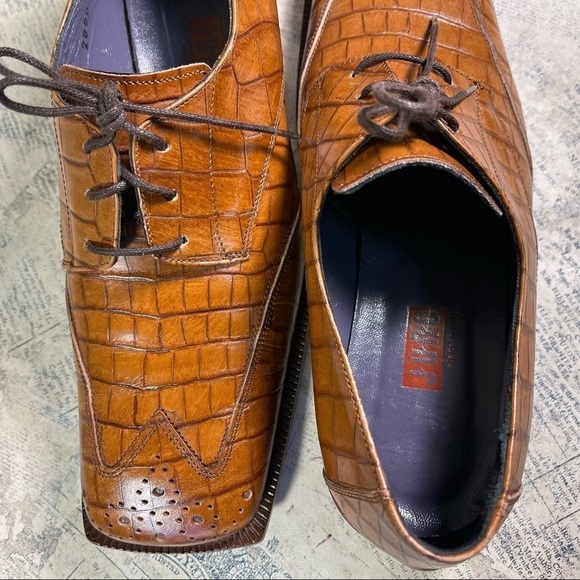 Juno Italian lace up  Oxford croc embossed leather shoes - Picture 11 of 15